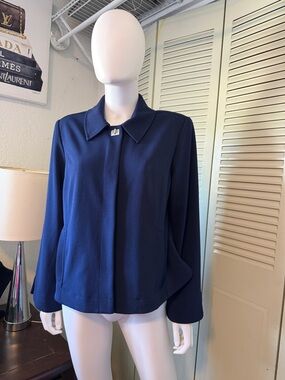Dennis Basso Women’s Navy Blue Blazer – Size 12 – NWOT – Lined, Shoulder Pads, E